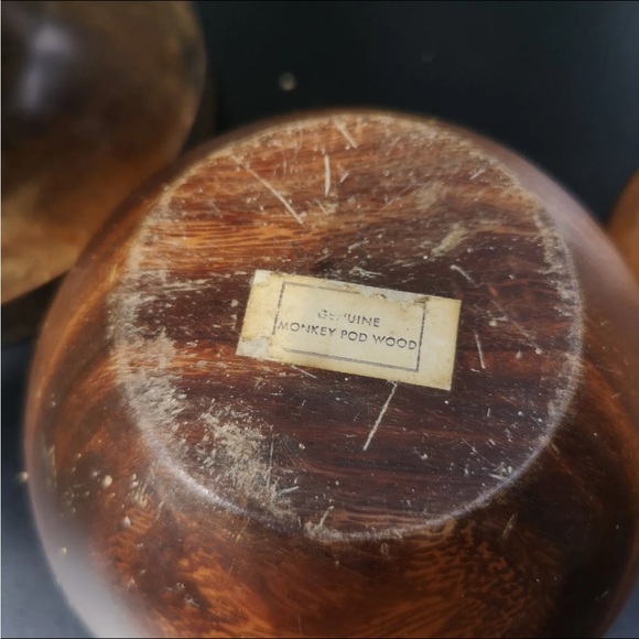 Vintage Wooden Fruit Painted Pedestal Bowl, 7.5" Tall and A Money Pod Wood Apple - Picture 8 of 9